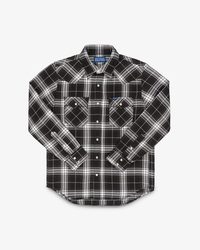 9oz Selvedge Flannel Check Western Shirt - Black