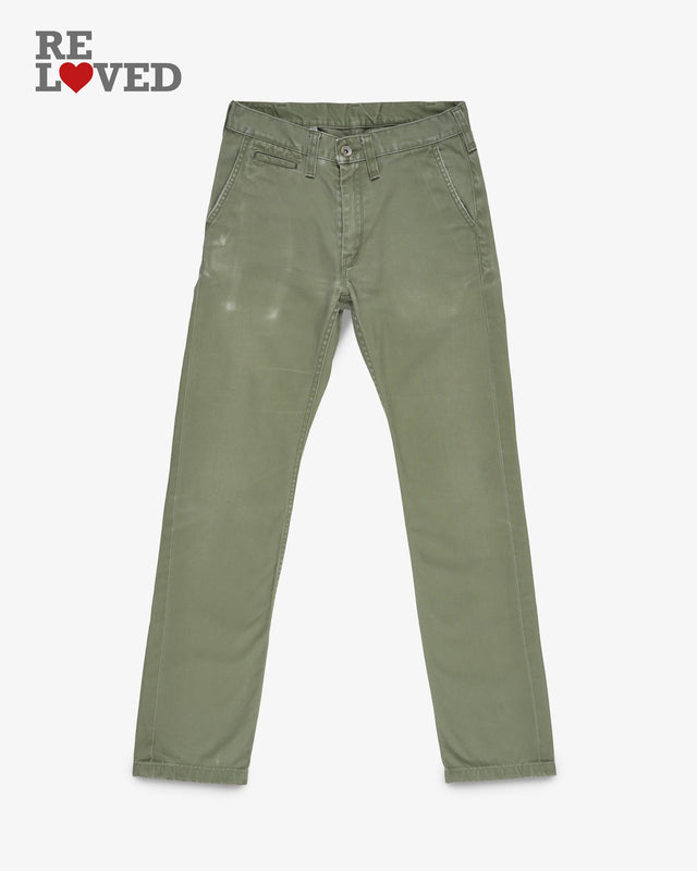 9oz Mercerised Selvedge Cotton Slim Tapered Chinos - Olive (IH-721-OLV) Tag 31, Hemmed to 31.5"