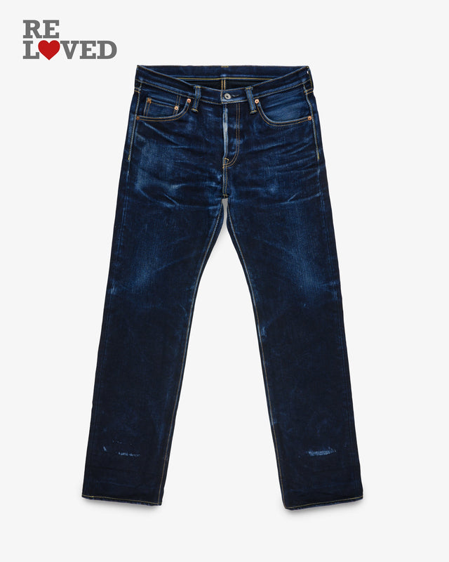 25oz Selvedge Denim Slim Straight Cut Jeans - Indigo/Black (IH-666-XHSib) Tag 36, Hemmed to 34.7"