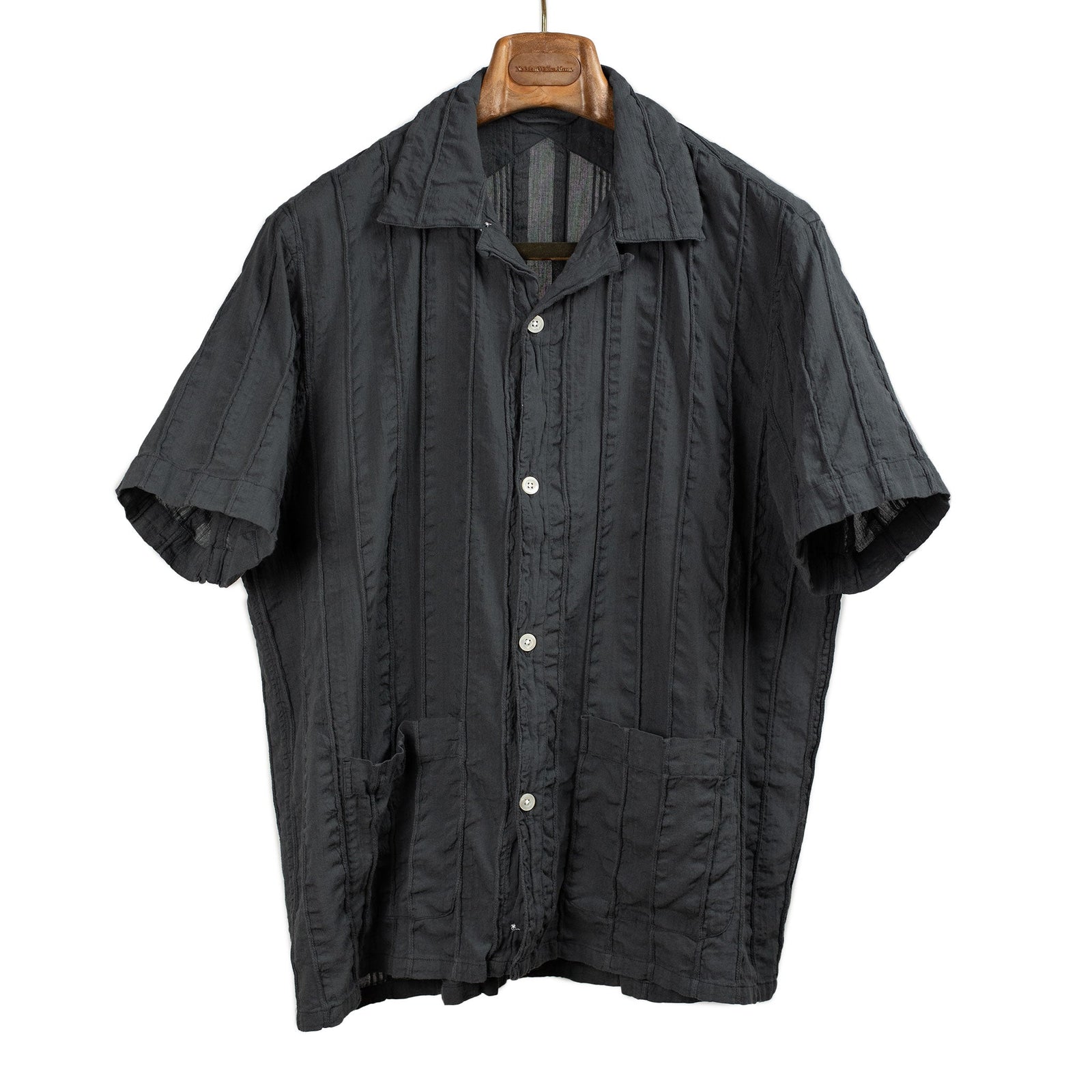 Cabana open collar stripe shirt in charcoal cotton