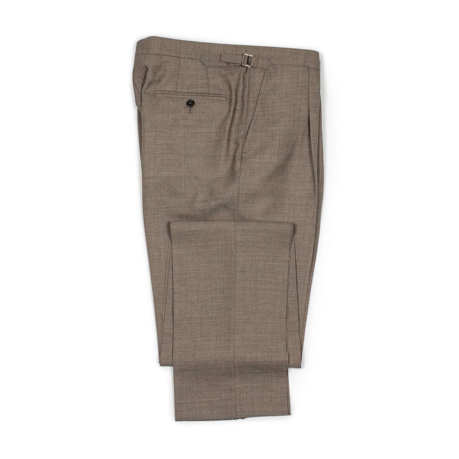 x Sartoria Carrara: side tab trousers in Fox Bros taupe Golden Fox tropical wool