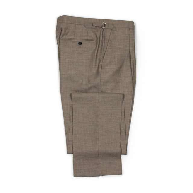 x Sartoria Carrara: side tab trousers in Fox Bros taupe Golden Fox tropical wool
