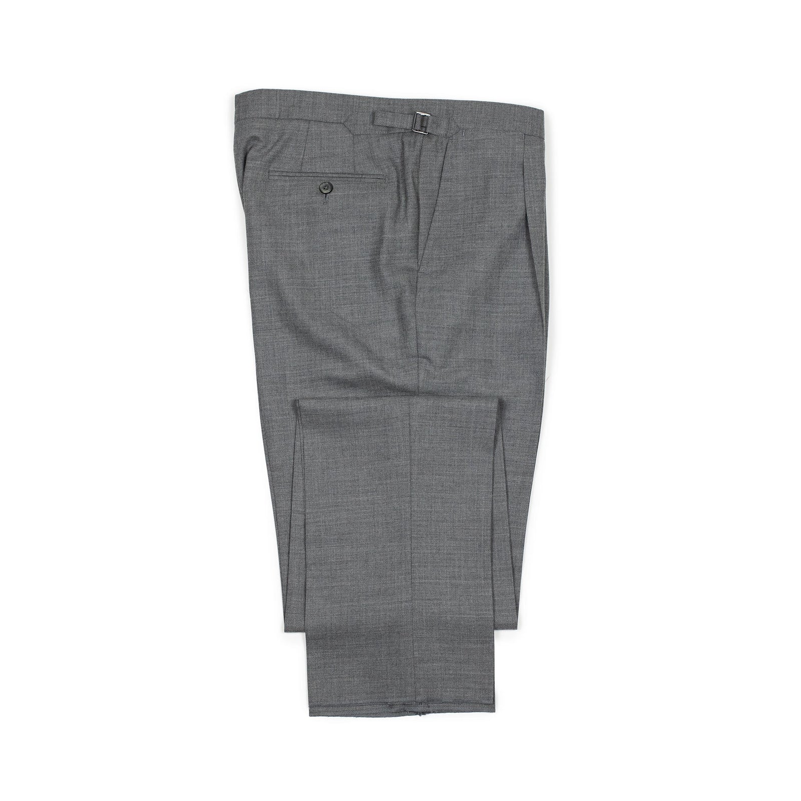 x Sartoria Carrara: side tab trousers in Fox Bros medium grey Golden Fox tropical wool (separates)