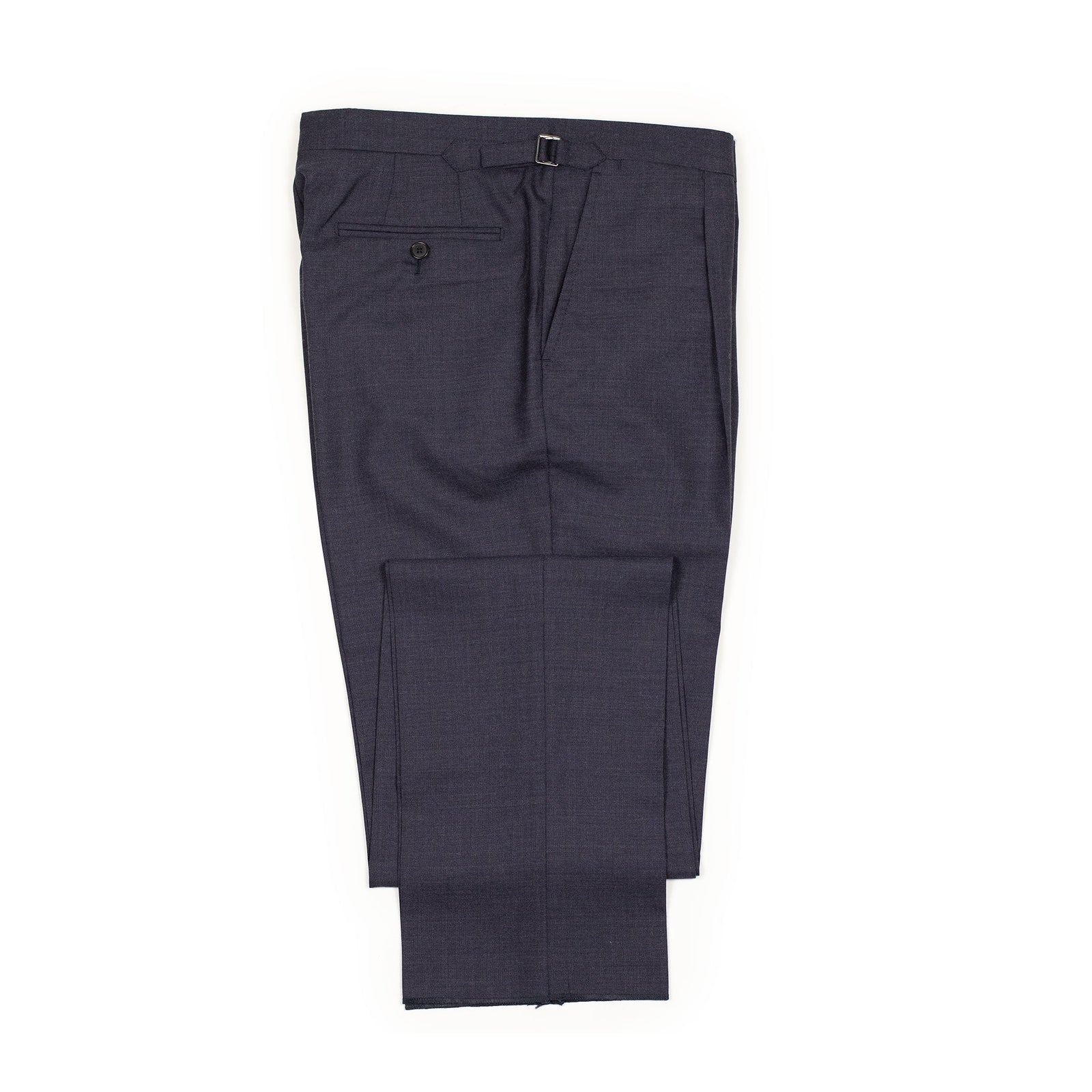 x Sartoria Carrara: side tab trousers in Fox Bros char-navy Golden Fox tropical wool (separates)