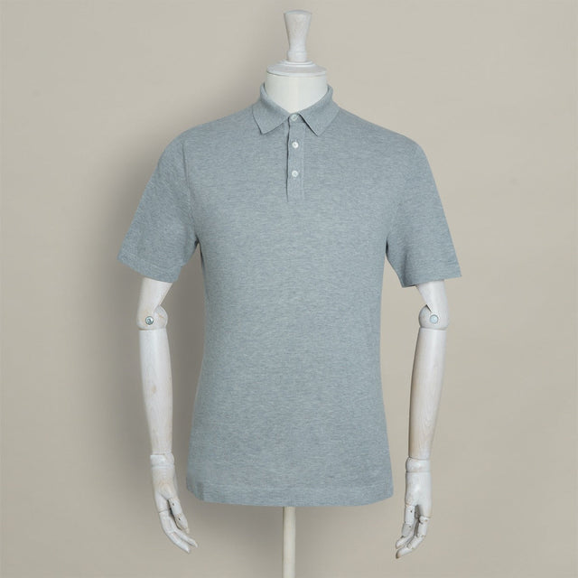 Short Sleeve Knitted Polo Shirt In Light Grey