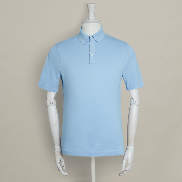Short Sleeve Knitted Polo Shirt In Sky