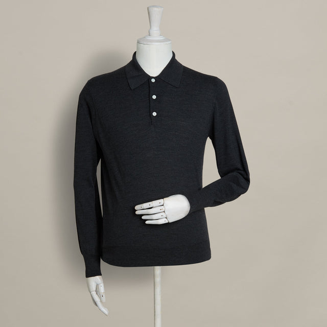 Lightweight Merino Polo Shirt In Charcoal