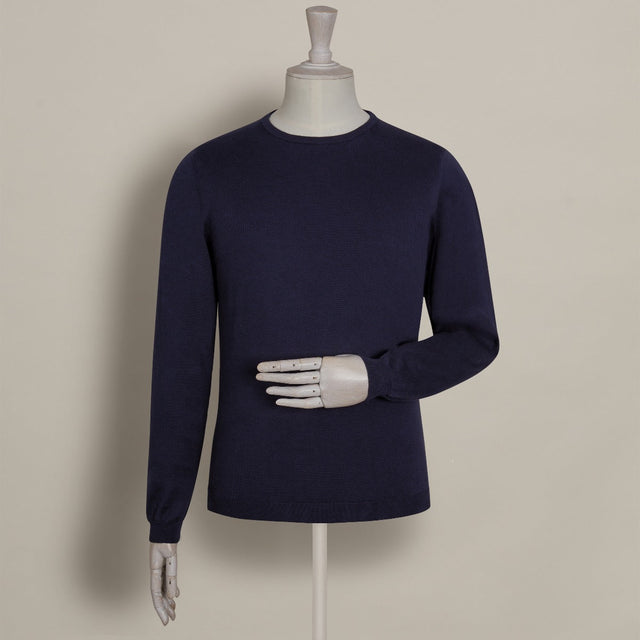 Soft Cotton Knitted Sweater In Navy