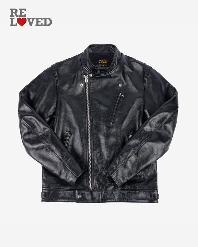 Japanese Horsehide Double Motorcycle Jacket - Black (IHJ-128-BLK) Size XL