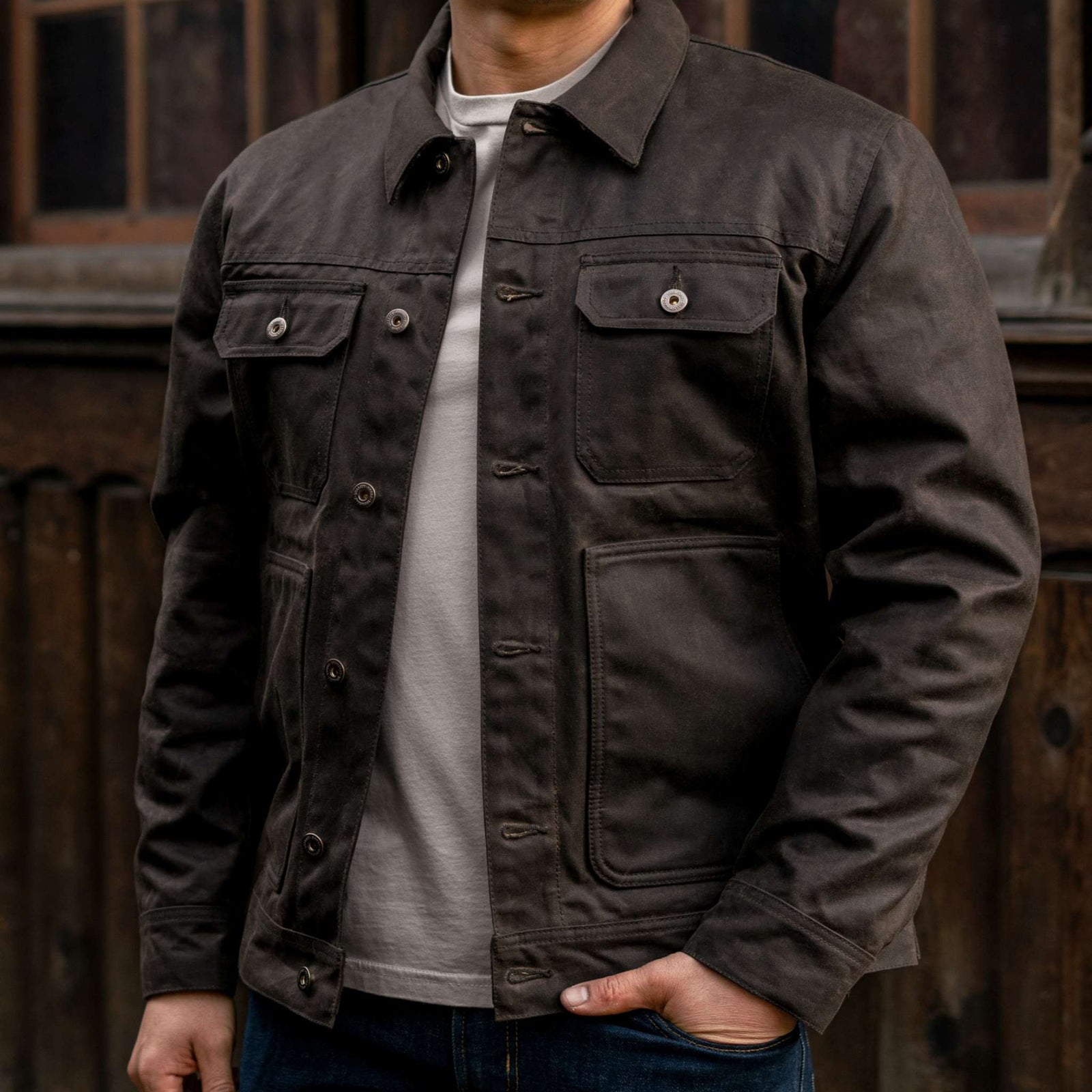 Waxed Trucker Jacket Dark