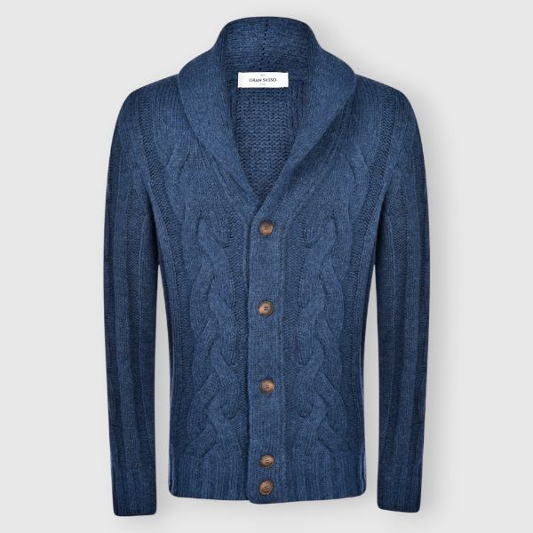 Cabled shawl collar cardigan
