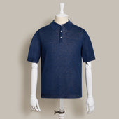 Short Sleeve Knitted Linen Polo Shirt In Navy