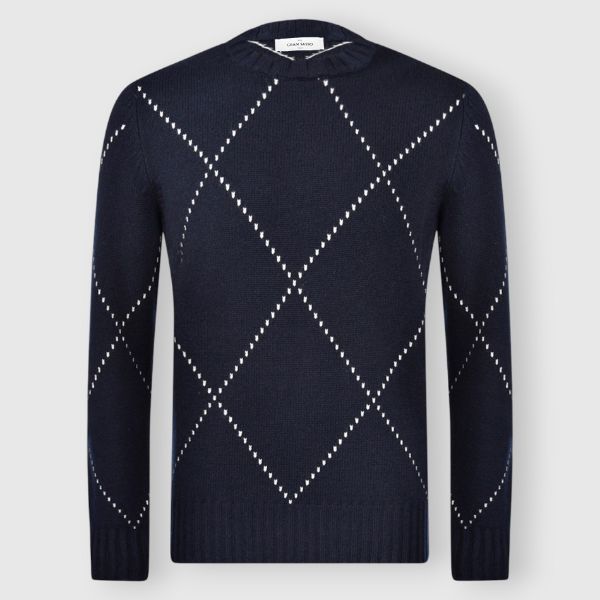 Diamond intarsia crew neck