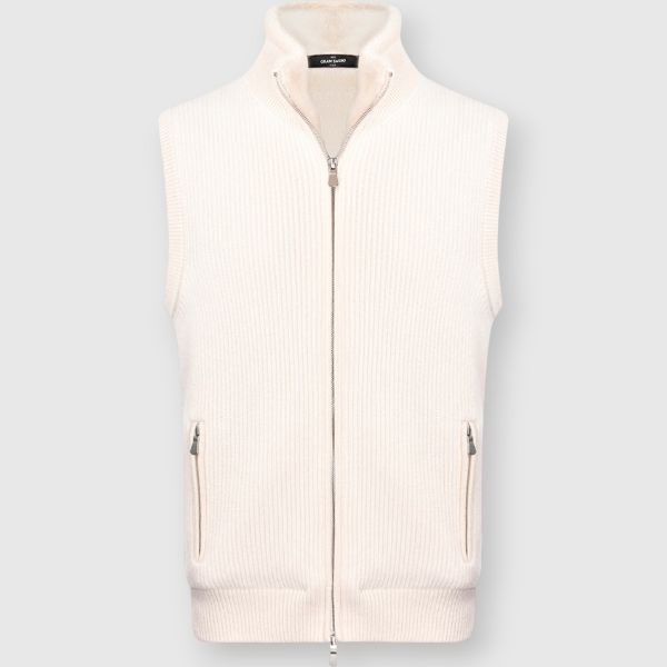 Eco Fur And Cashmere Ribbed Sleeveless Jacket