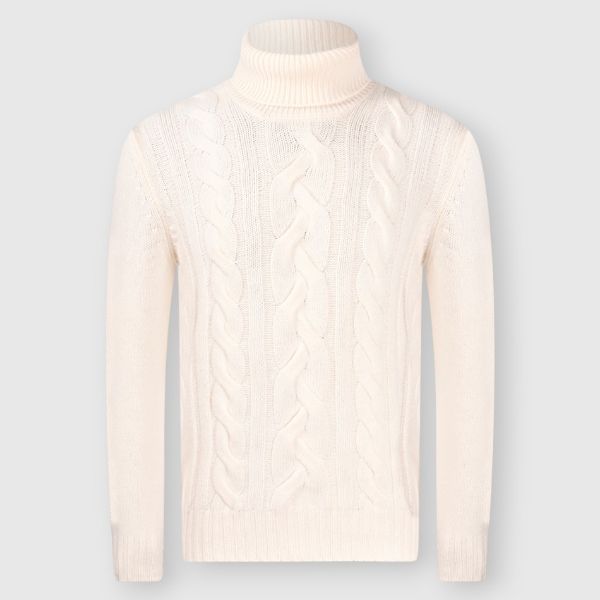 Cabled Super Geelong Turtleneck