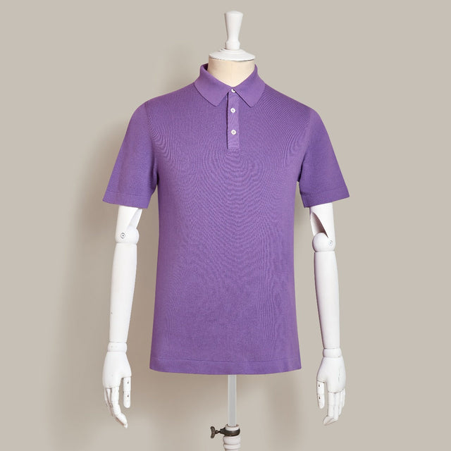 Short Sleeve Knitted Polo Shirt In Purple