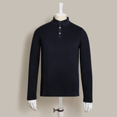Long Sleeve Knitted Polo Shirt In Navy