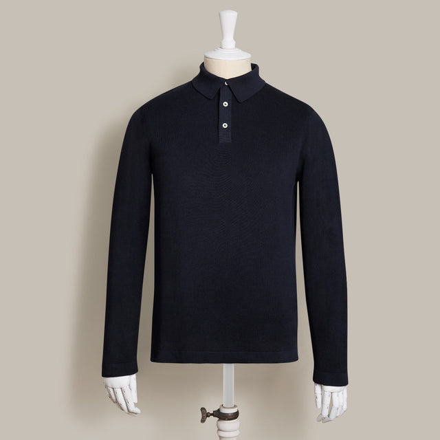 Long Sleeve Knitted Polo Shirt In Navy