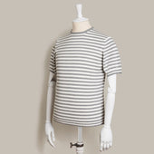 Short Sleeve Knitted Striped T Shirt In Grey