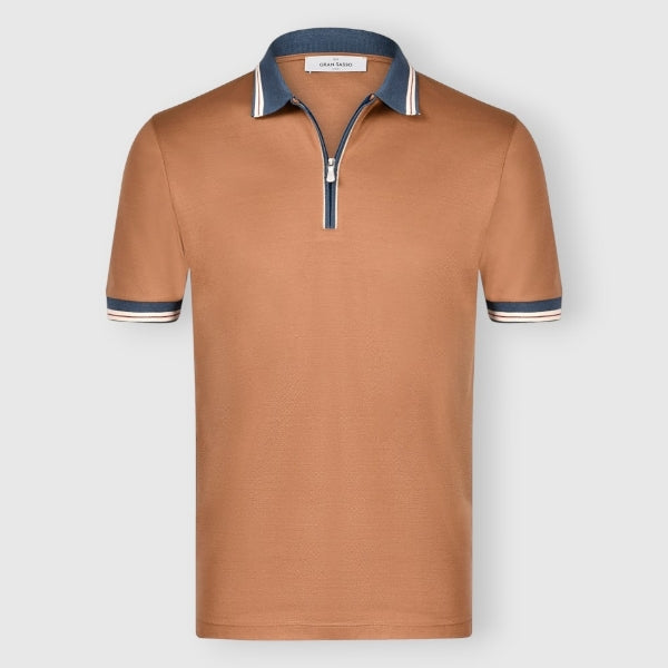 Mercerized cotton piquet polo zip