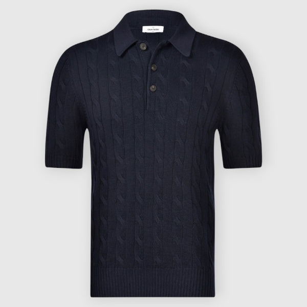 Ribbed And Cabled Knit Polo