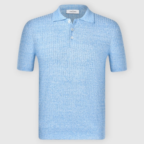 Ribbed Linen And Cotton Knit Polo
