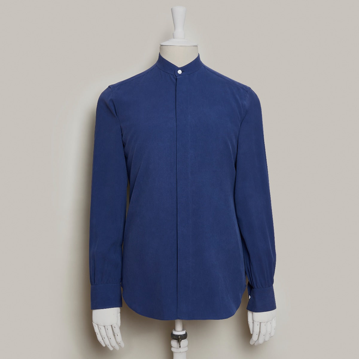 Silk Collarless Shirt With Fly Front In
