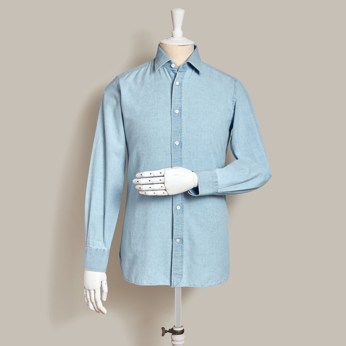 100 Hands For Anderson Sheppard Handmade Chambray Shirt In Light