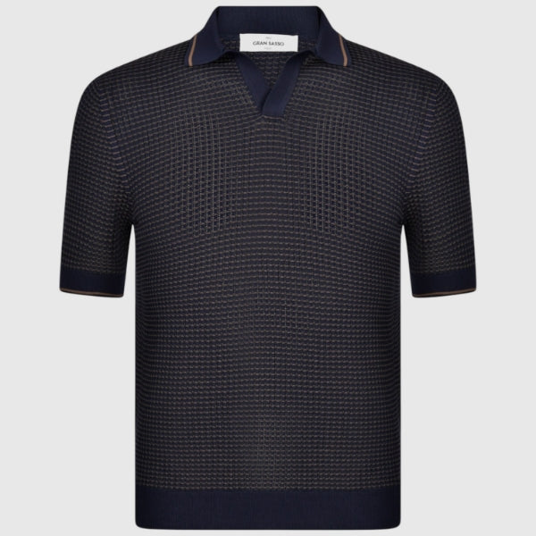 Openwork stitch bicolor knit skipper polo