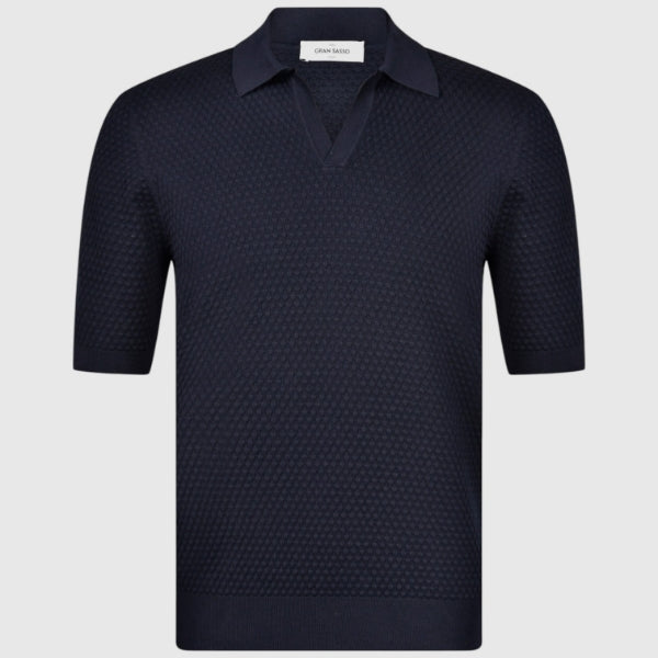 Popcorn stitch knitted skipper polo
