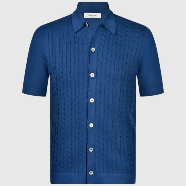Cabled and ribbed knit shirt
