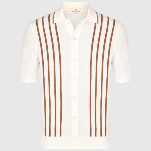 Striped intarsia stitch knit shirt