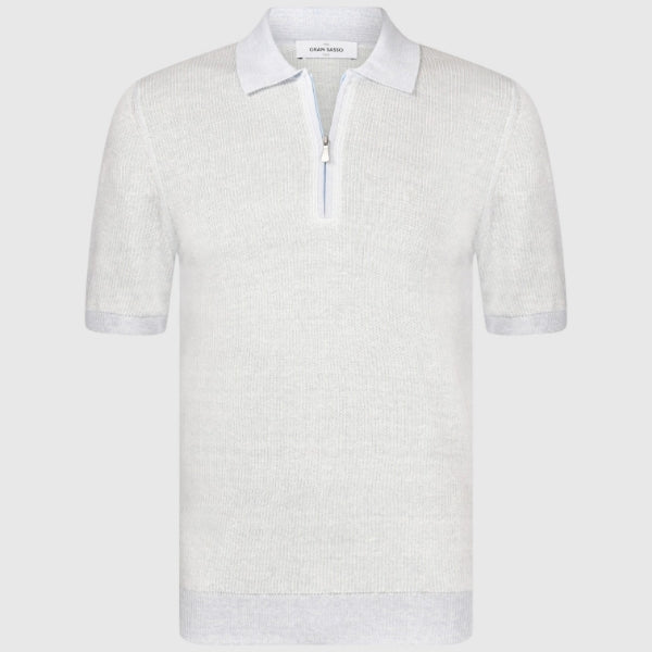 Vertical Micro Striped Knit Polo Zip