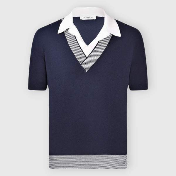 Double Collar Knit Skipper Polo