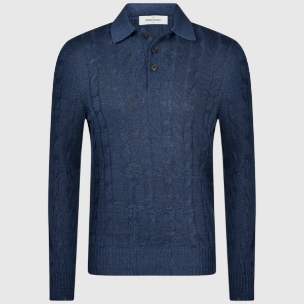 Long Sleeve Cabled Knit Polo