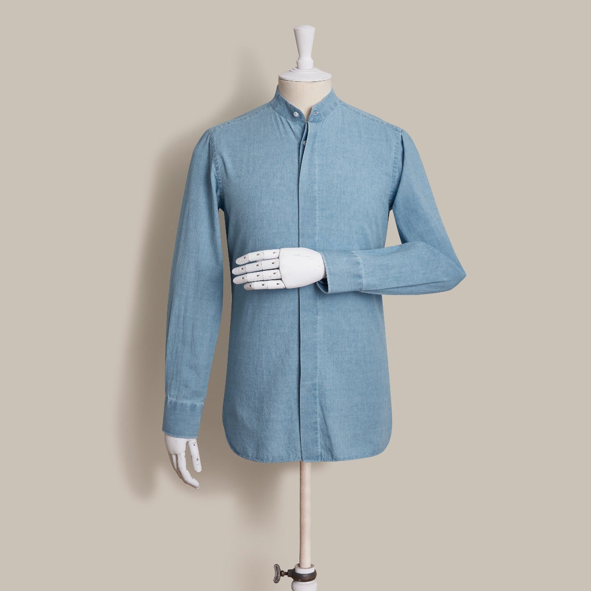 100 Hands For Anderson Sheppard Handmade Collarless Shirt In Light