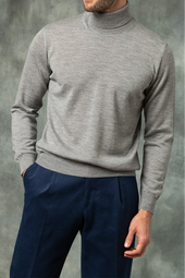 Grey Merino Turtleneck Made In Italy