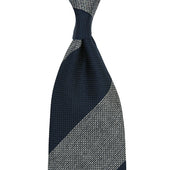 Block Stripe Grenadine Garza Fina Bespoke Tie Navy Grey Mottled