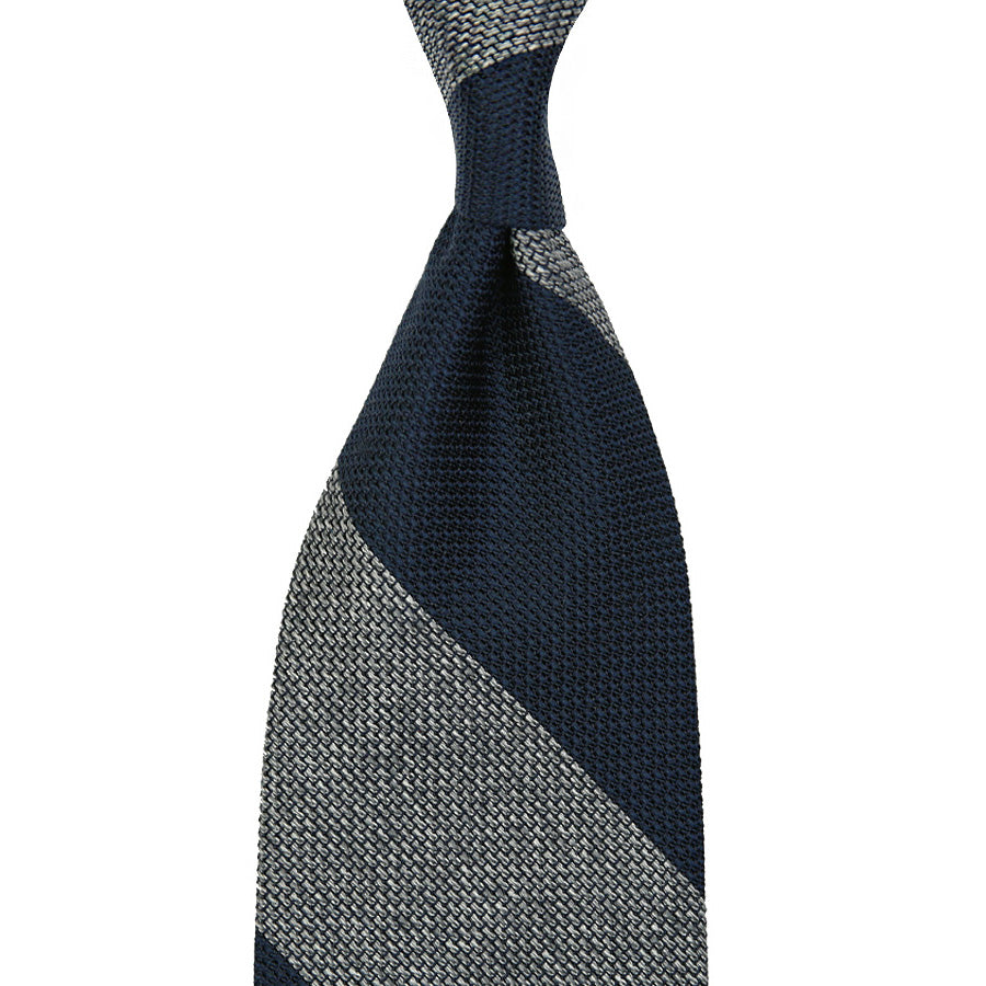 Block Stripe Grenadine Garza Fina Silk Tie Navy Grey Mottled