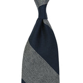Block Stripe Grenadine / Garza Fina Silk Tie - Navy / Grey Mottled