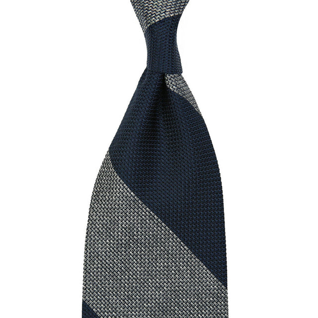 Block Stripe Grenadine / Garza Fina Silk Tie - Navy / Grey Mottled