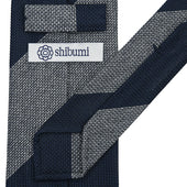 Block Stripe Grenadine Garza Fina Bespoke Tie Navy Grey Mottled