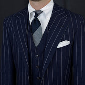 Block Stripe Grenadine Garza Fina Silk Tie Navy Grey Mottled