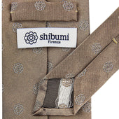 Shibumi Flower Jacquard Silk Tie Beige Hand Rolled