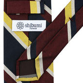 Repp Stripe Silk Tie Navy Yellow Hand Rolled