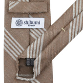Striped Soft Shantung Silk Tie Beige Hand Rolled