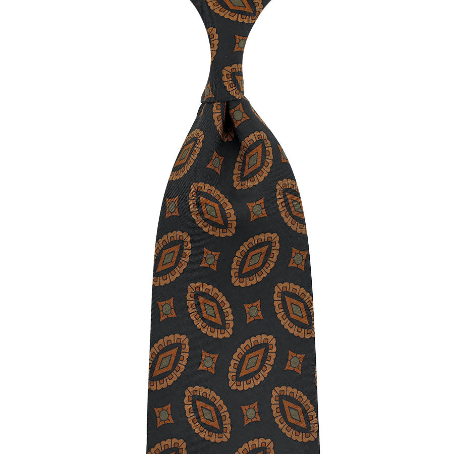 Madder Silk Tie Black Hand Rolled