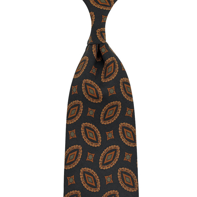 Copper Madder Silk Tie - Black - Hand-Rolled