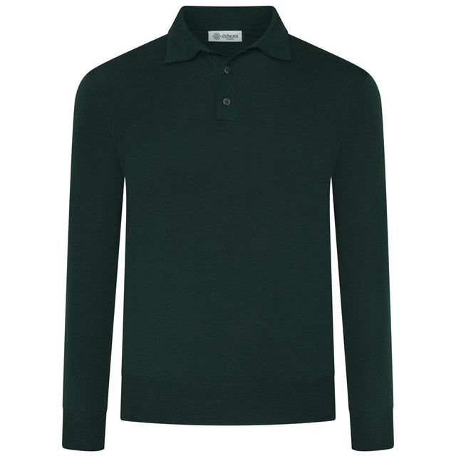 Merino Wool Knitted Polo - Forest Green