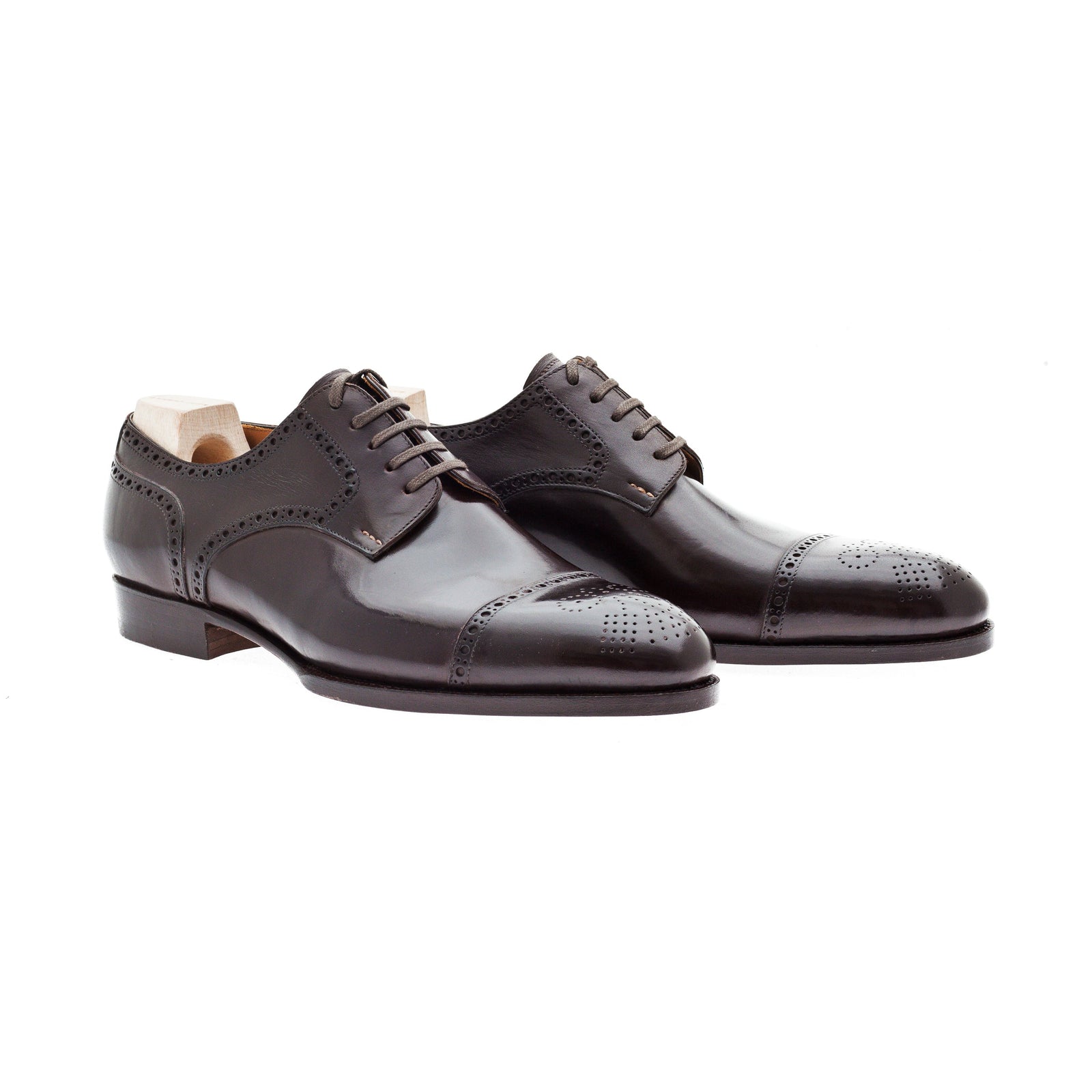 Half Brogue Derby Dark Brown Crust Calf Leather